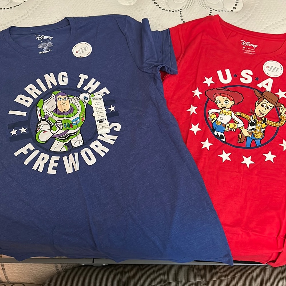 Disney Fourth of July red white and blue Toy Story and Mickey shirts set of 3
